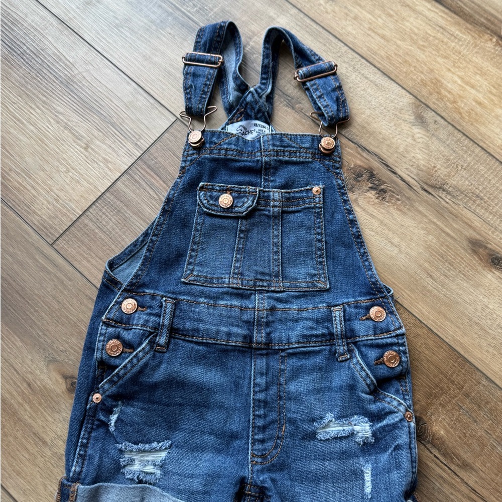 Jordache Blue Kids’ Denim Short Overalls with Copper Hardware | EUC |4-5 |cotton